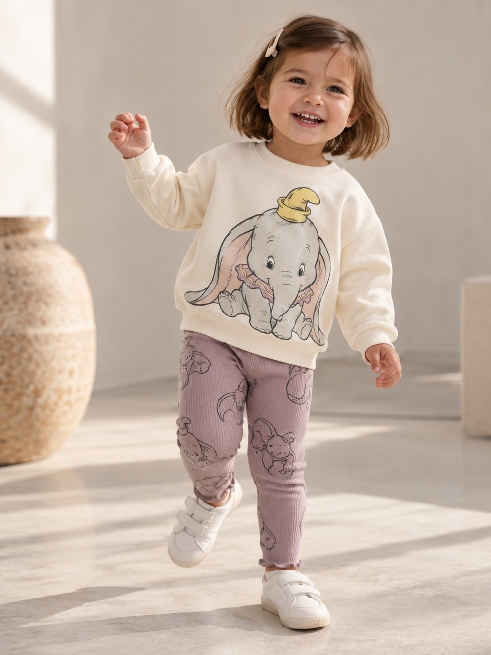 Zara Baby Dumbo Leggings 18-24M Disney Ribbed Mauve Ruffle Pants